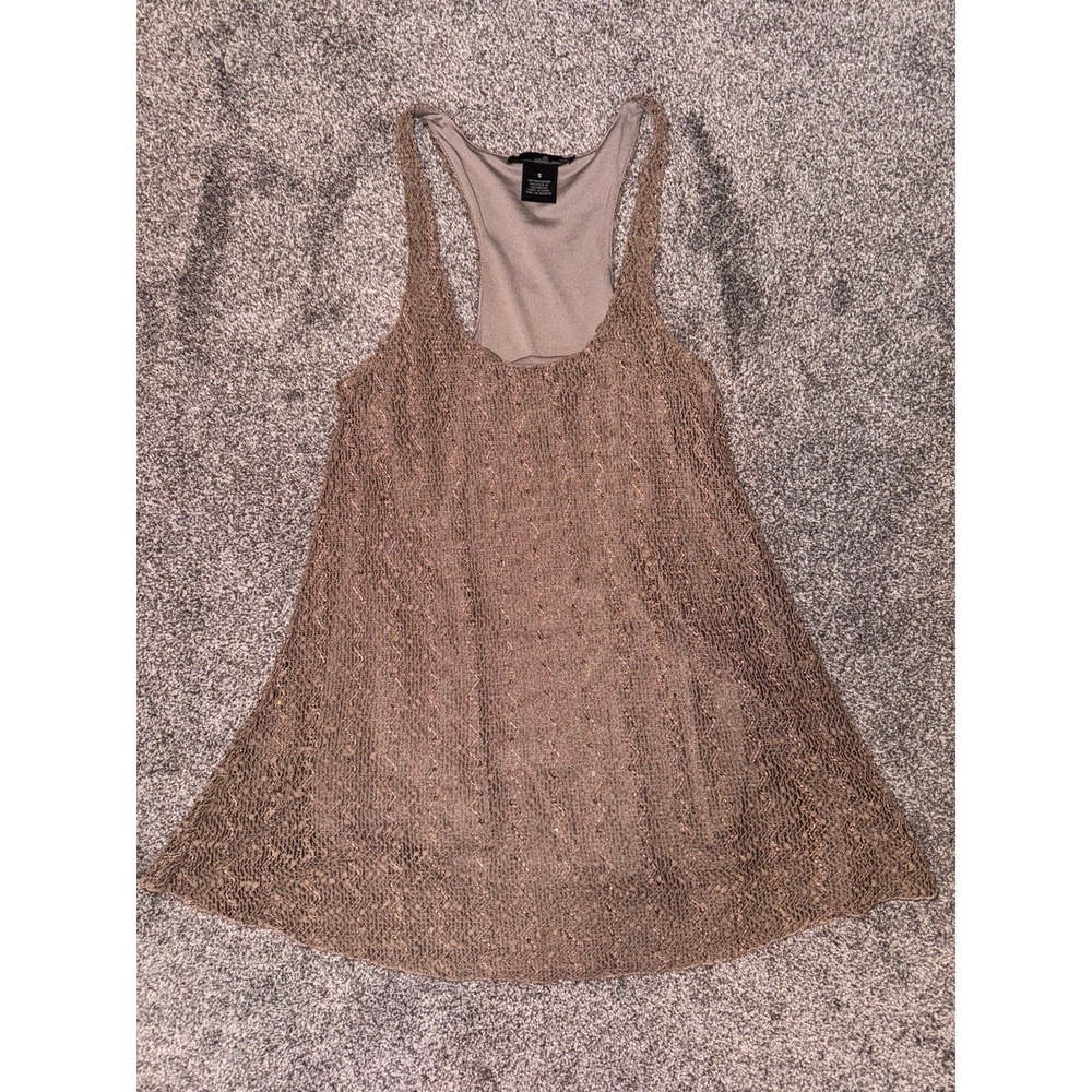 Willi‎ Smith Brown Sequin Double Layered Tank Top